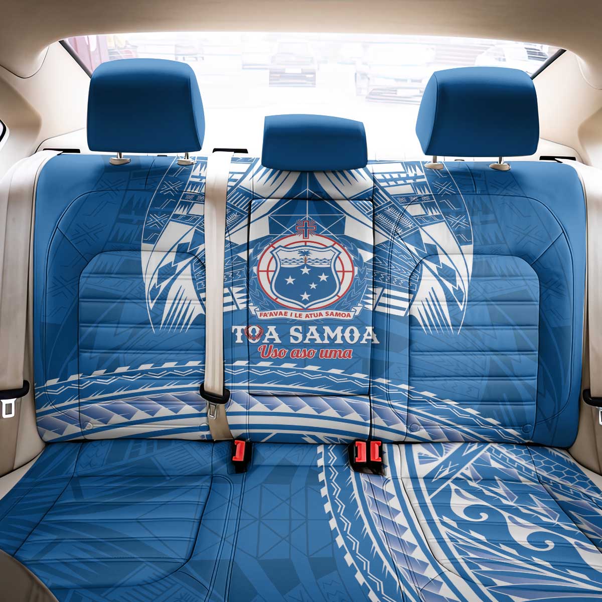 Toa Samoa Rugby Custom Back Car Seat Cover Uso aso uma Samoan Pattern Blue LT14 - Polynesian Pride