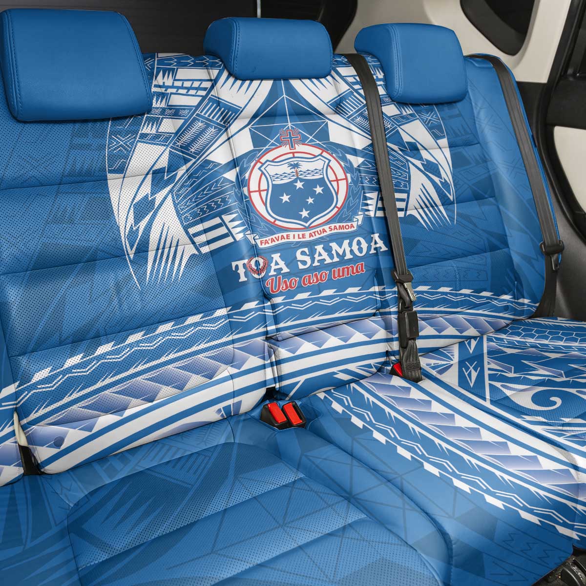 Toa Samoa Rugby Custom Back Car Seat Cover Uso aso uma Samoan Pattern Blue LT14 - Polynesian Pride