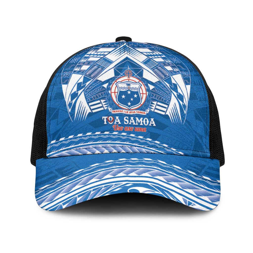 Toa Samoa Rugby Baseball Net Cap Uso aso uma Samoan Pattern Blue LT14 One Size Black Blue - Polynesian Pride