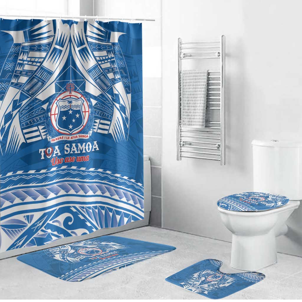 Toa Samoa Rugby Custom Bathroom Set Uso aso uma Samoan Pattern Blue LT14 Bathroom Set (4 pcs) Blue - Polynesian Pride