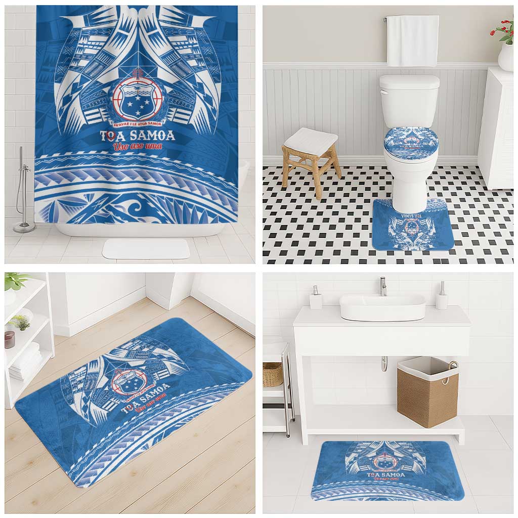 Toa Samoa Rugby Custom Bathroom Set Uso aso uma Samoan Pattern Blue LT14 - Polynesian Pride