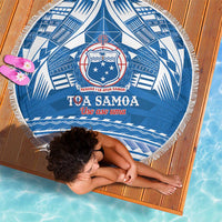 Toa Samoa Rugby Custom Beach Blanket Uso aso uma Samoan Pattern Blue LT14 - Polynesian Pride