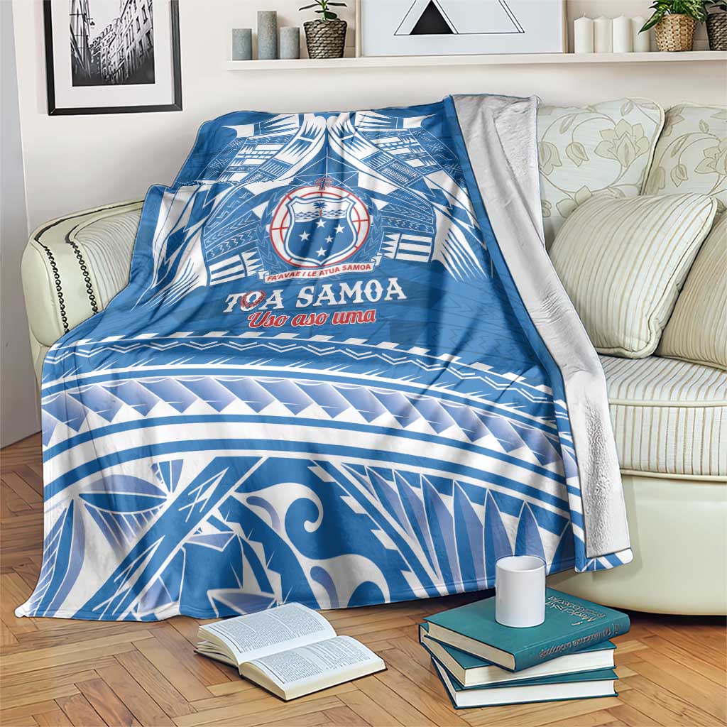 Toa Samoa Rugby Custom Blanket Uso aso uma Samoan Pattern Blue LT14 Blue - Polynesian Pride