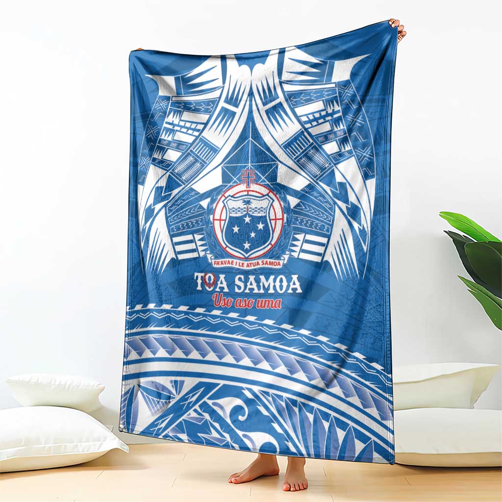 Toa Samoa Rugby Custom Blanket Uso aso uma Samoan Pattern Blue LT14 - Polynesian Pride