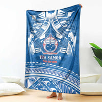 Toa Samoa Rugby Custom Blanket Uso aso uma Samoan Pattern Blue LT14 - Polynesian Pride