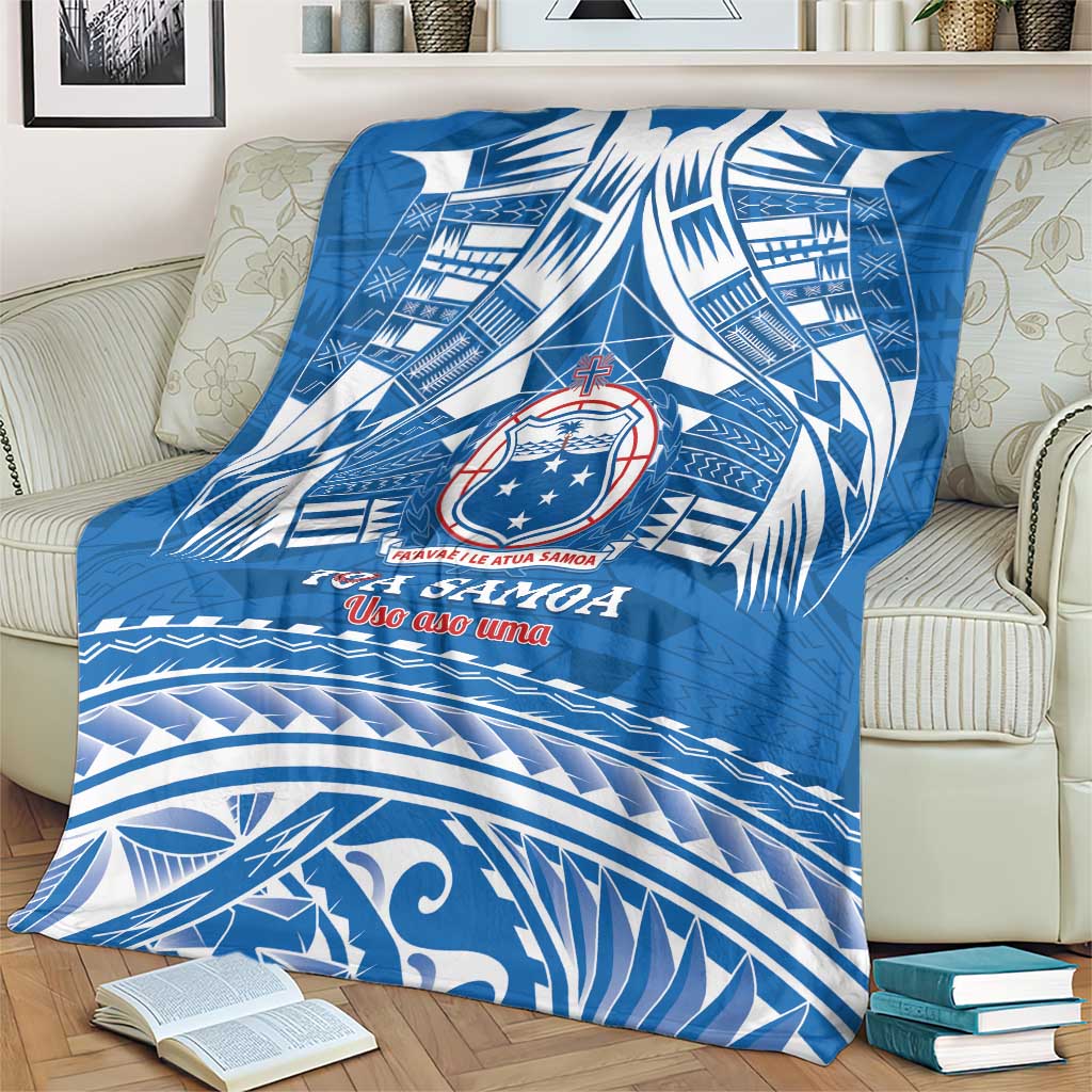 Toa Samoa Rugby Custom Blanket Uso aso uma Samoan Pattern Blue LT14 - Polynesian Pride