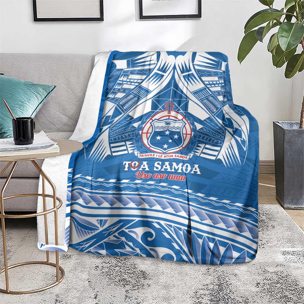 Toa Samoa Rugby Custom Blanket Uso aso uma Samoan Pattern Blue LT14 - Polynesian Pride