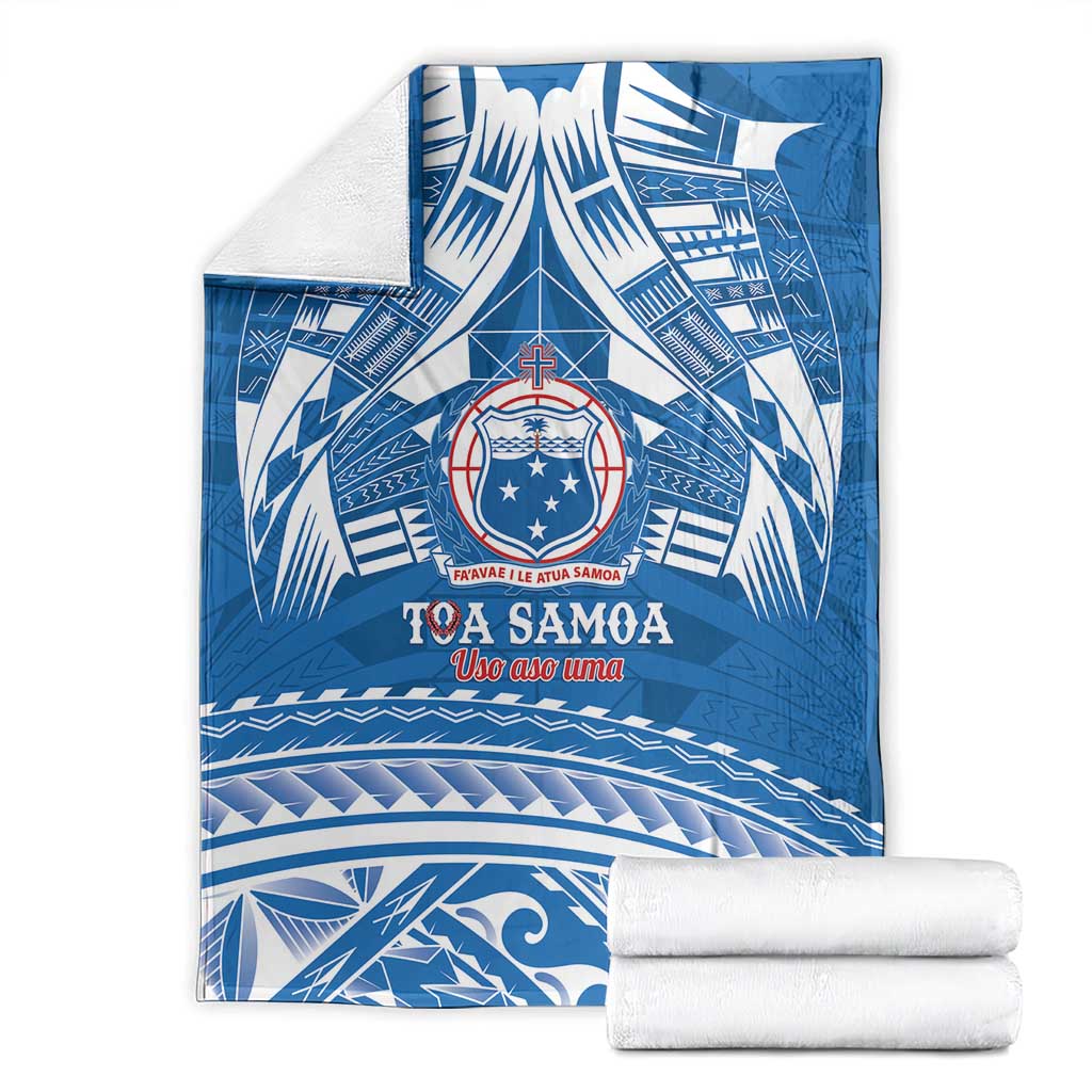 Toa Samoa Rugby Custom Blanket Uso aso uma Samoan Pattern Blue LT14 - Polynesian Pride