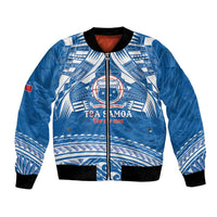 Toa Samoa Rugby Custom Bomber Jacket Uso aso uma Samoan Pattern Blue LT14 Unisex Blue - Polynesian Pride