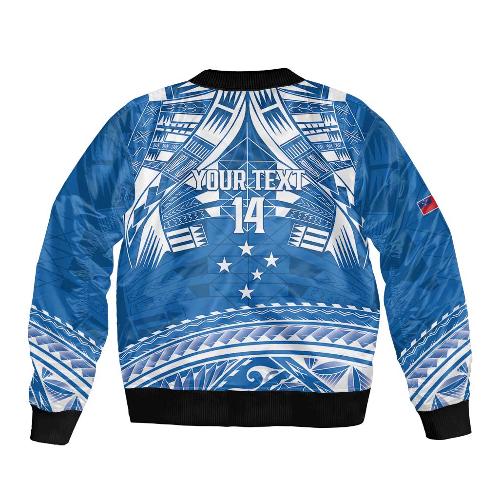 Toa Samoa Rugby Custom Bomber Jacket Uso aso uma Samoan Pattern Blue LT14 - Polynesian Pride
