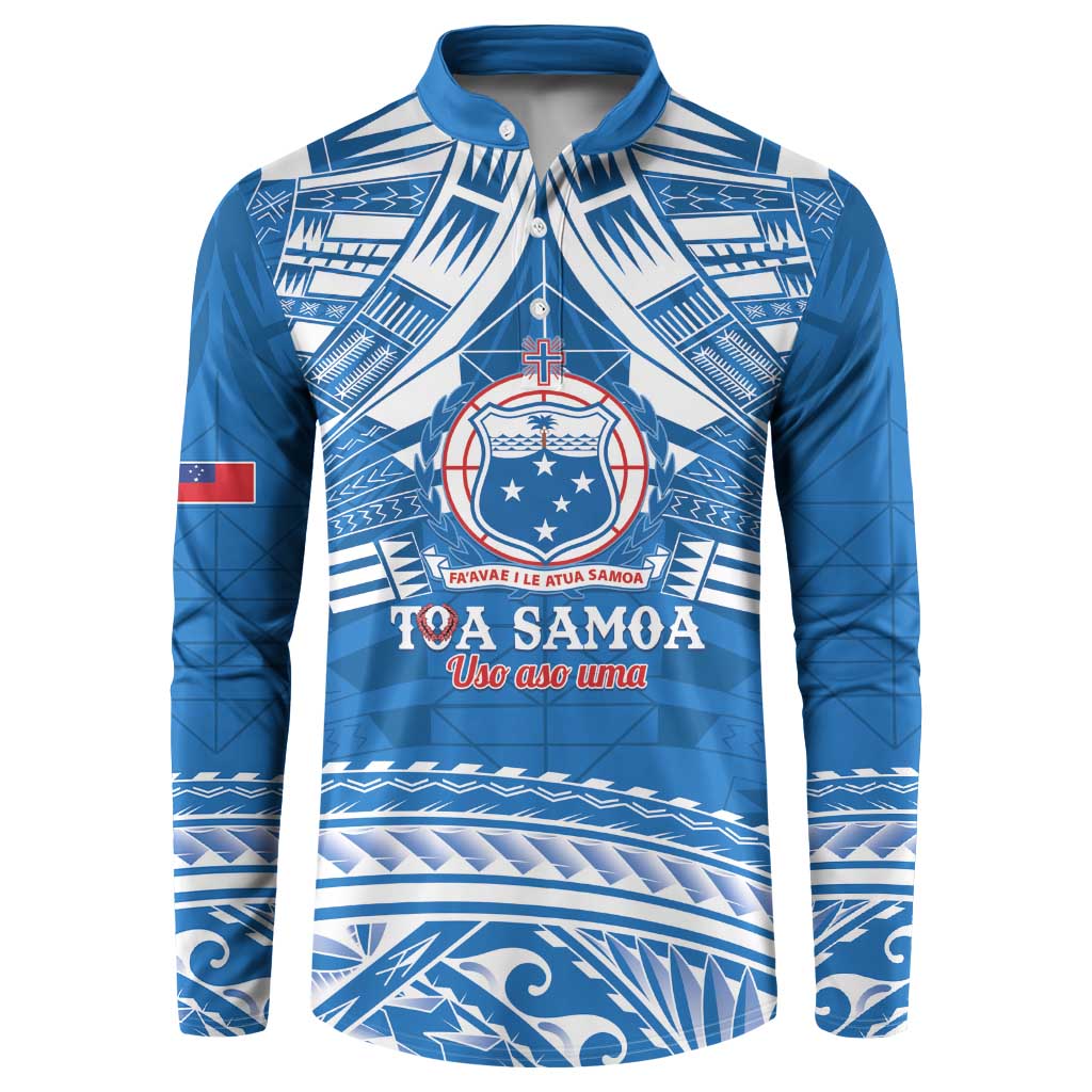 Toa Samoa Rugby Custom Button Sweatshirt Uso aso uma Samoan Pattern Blue LT14 Blue - Polynesian Pride