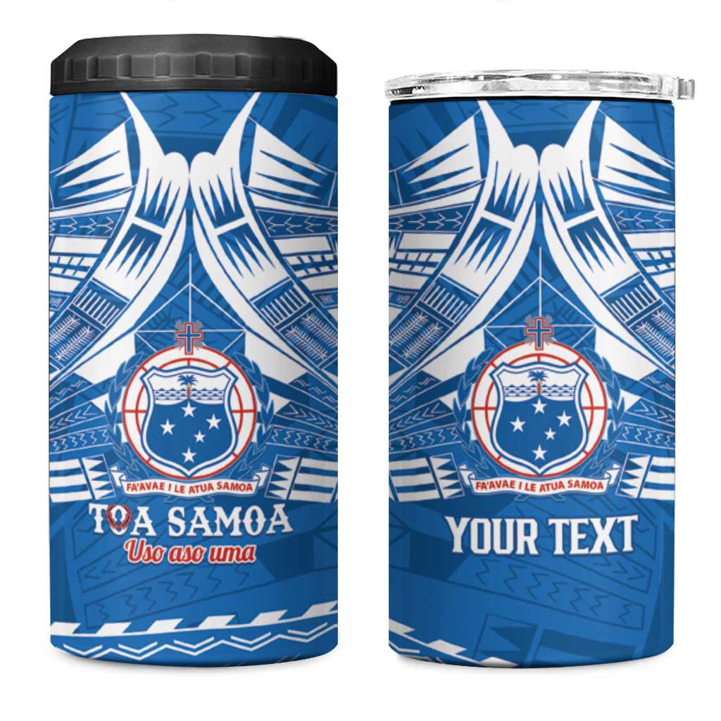 Toa Samoa Rugby Custom 4 in 1 Can Cooler Tumbler Uso aso uma Samoan Pattern Blue LT14 One Size: 16 oz Blue - Polynesian Pride