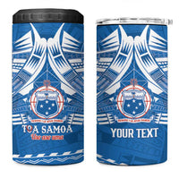 Toa Samoa Rugby Custom 4 in 1 Can Cooler Tumbler Uso aso uma Samoan Pattern Blue LT14 One Size: 16 oz Blue - Polynesian Pride