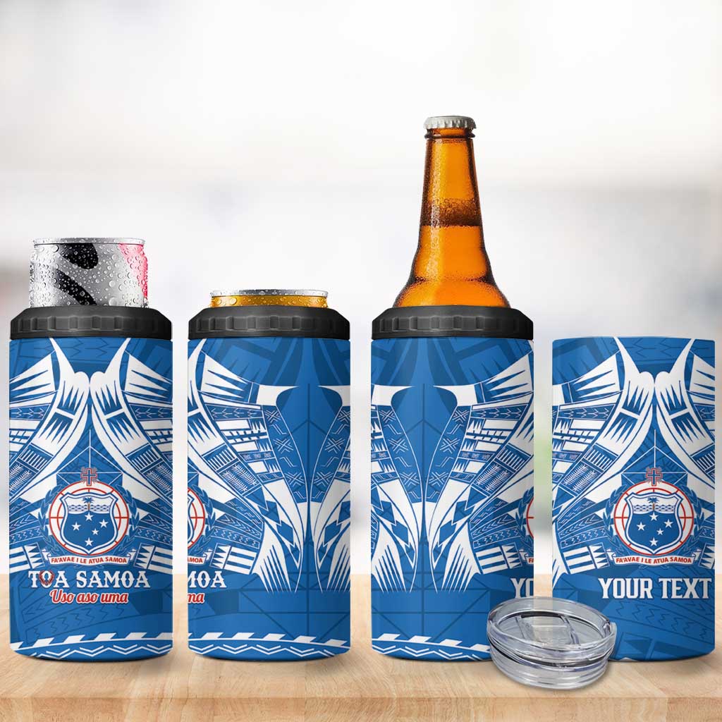 Toa Samoa Rugby Custom 4 in 1 Can Cooler Tumbler Uso aso uma Samoan Pattern Blue LT14 - Polynesian Pride
