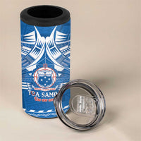 Toa Samoa Rugby Custom 4 in 1 Can Cooler Tumbler Uso aso uma Samoan Pattern Blue LT14 - Polynesian Pride