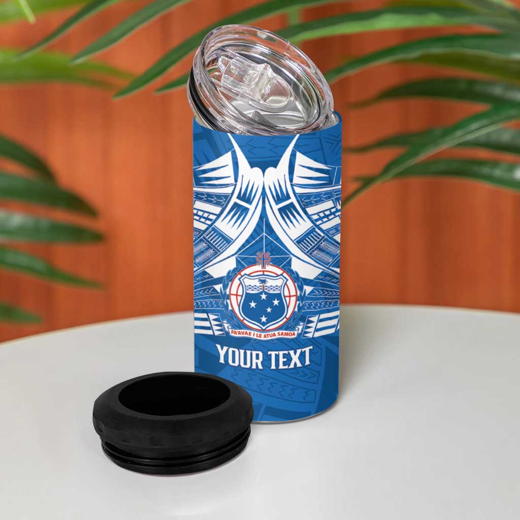 Toa Samoa Rugby Custom 4 in 1 Can Cooler Tumbler Uso aso uma Samoan Pattern Blue LT14 - Polynesian Pride