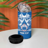 Toa Samoa Rugby Custom 4 in 1 Can Cooler Tumbler Uso aso uma Samoan Pattern Blue LT14 - Polynesian Pride