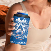 Toa Samoa Rugby Custom 4 in 1 Can Cooler Tumbler Uso aso uma Samoan Pattern Blue LT14 - Polynesian Pride