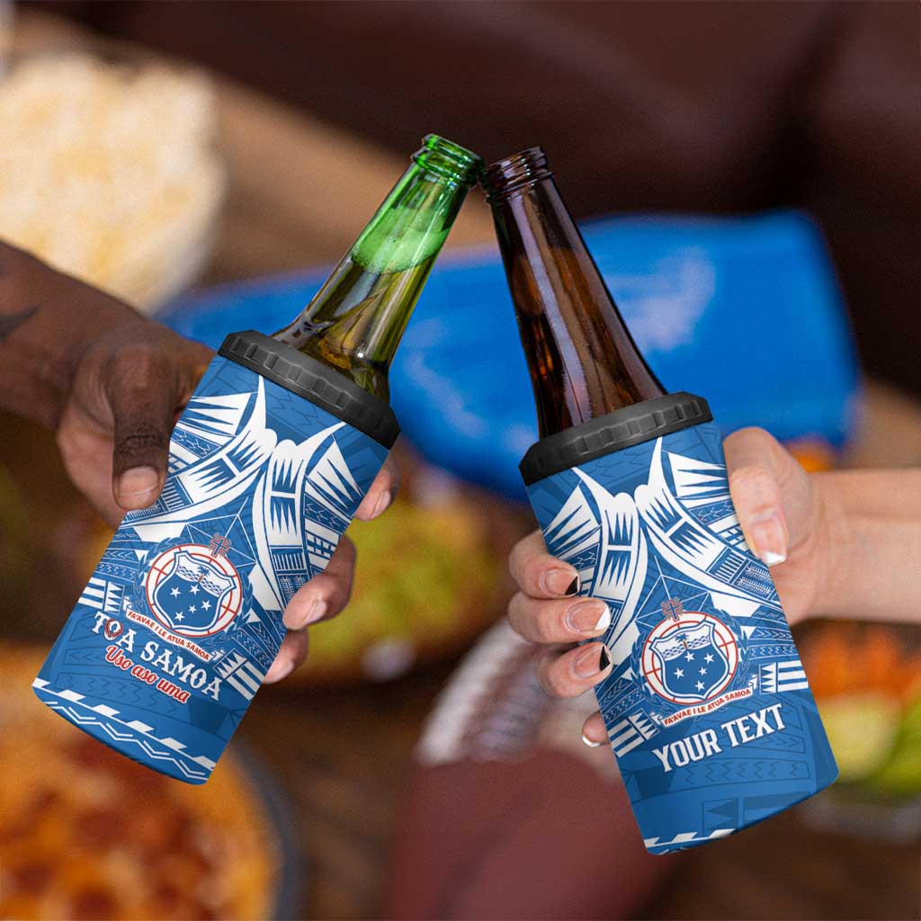Toa Samoa Rugby Custom 4 in 1 Can Cooler Tumbler Uso aso uma Samoan Pattern Blue LT14 - Polynesian Pride