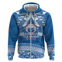 Toa Samoa Rugby Custom Hoodie Uso aso uma Samoan Pattern Blue LT14 Zip Hoodie Blue - Polynesian Pride
