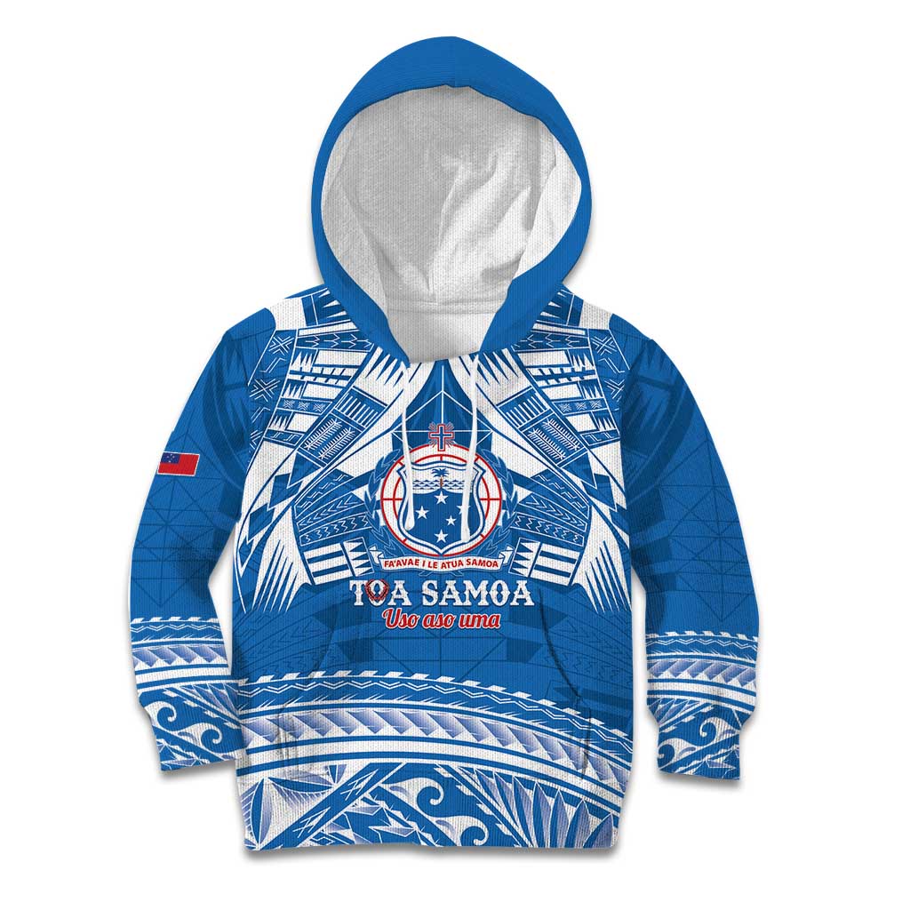 Toa Samoa Rugby Custom Kid Hoodie Uso aso uma Samoan Pattern Blue LT14 Hoodie Blue - Polynesian Pride