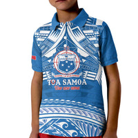 Toa Samoa Rugby Custom Kid Polo Shirt Uso aso uma Samoan Pattern Blue LT14 Kid Blue - Polynesian Pride
