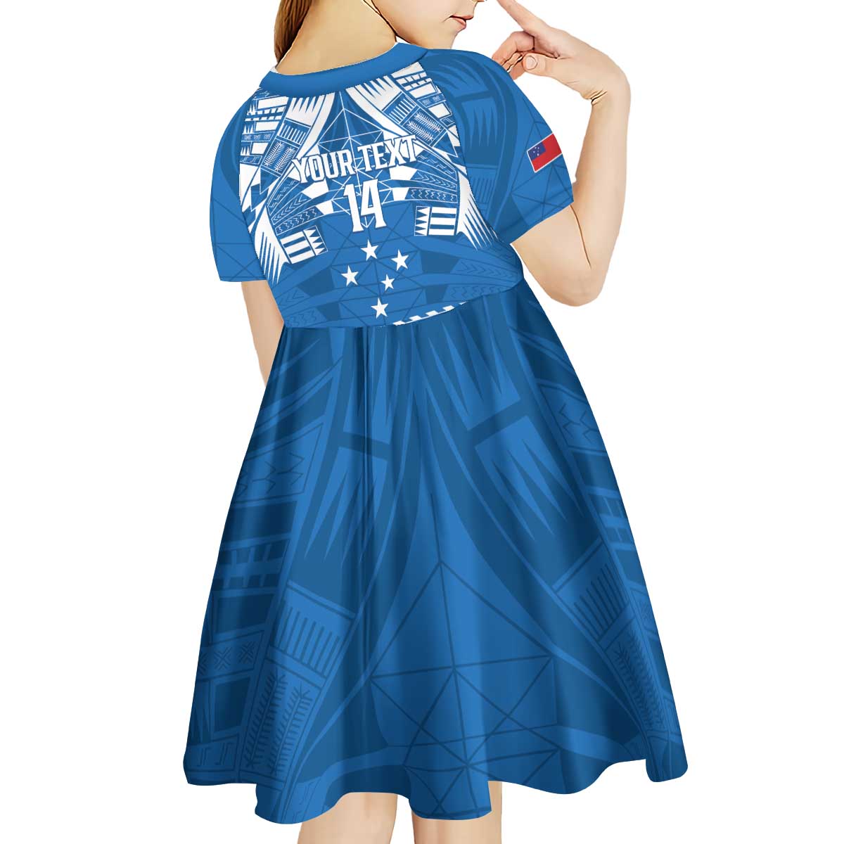 Toa Samoa Rugby Custom Kid Short Sleeve Dress Uso aso uma Samoan Pattern Blue LT14 - Polynesian Pride
