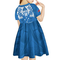 Toa Samoa Rugby Custom Kid Short Sleeve Dress Uso aso uma Samoan Pattern Blue LT14 - Polynesian Pride