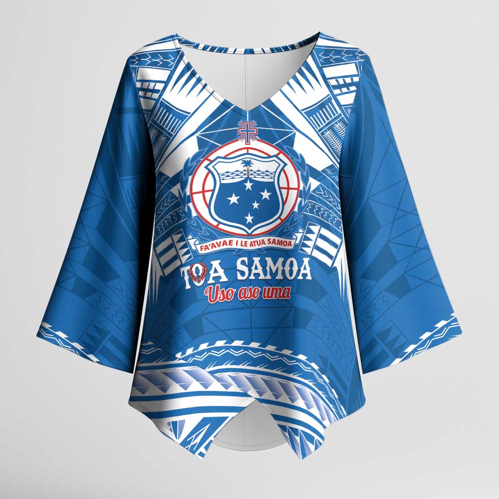 Toa Samoa Rugby Custom Kimono Sleeve Blouse Uso aso uma Samoan Pattern Blue LT14 Female Blue - Polynesian Pride