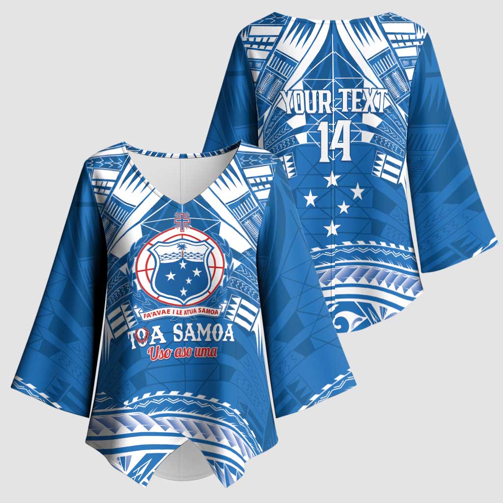 Toa Samoa Rugby Custom Kimono Sleeve Blouse Uso aso uma Samoan Pattern Blue LT14 - Polynesian Pride