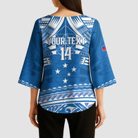 Toa Samoa Rugby Custom Kimono Sleeve Blouse Uso aso uma Samoan Pattern Blue LT14 - Polynesian Pride
