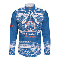 Toa Samoa Rugby Custom Long Sleeve Button Shirt Uso aso uma Samoan Pattern Blue LT14 Unisex Blue - Polynesian Pride