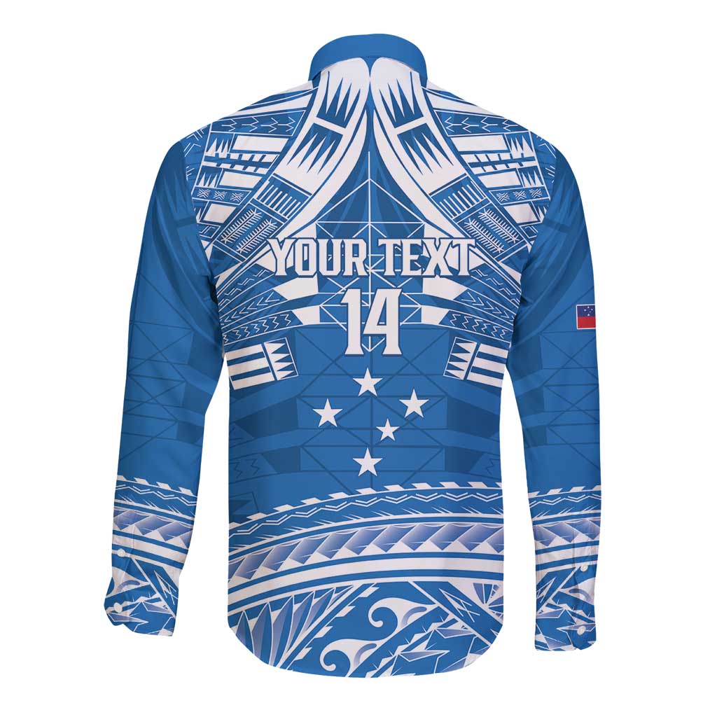 Toa Samoa Rugby Custom Long Sleeve Button Shirt Uso aso uma Samoan Pattern Blue LT14 - Polynesian Pride