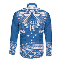 Toa Samoa Rugby Custom Long Sleeve Button Shirt Uso aso uma Samoan Pattern Blue LT14 - Polynesian Pride