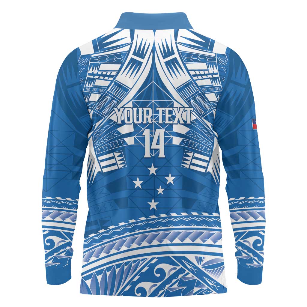 Toa Samoa Rugby Custom Long Sleeve Polo Shirt Uso aso uma Samoan Pattern Blue LT14 - Polynesian Pride