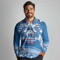 Toa Samoa Rugby Custom Long Sleeve Polo Shirt Uso aso uma Samoan Pattern Blue LT14 - Polynesian Pride