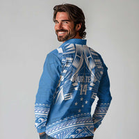 Toa Samoa Rugby Custom Long Sleeve Polo Shirt Uso aso uma Samoan Pattern Blue LT14 - Polynesian Pride