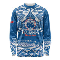 Toa Samoa Rugby Custom Long Sleeve Shirt Uso aso uma Samoan Pattern Blue LT14 Unisex Blue - Polynesian Pride