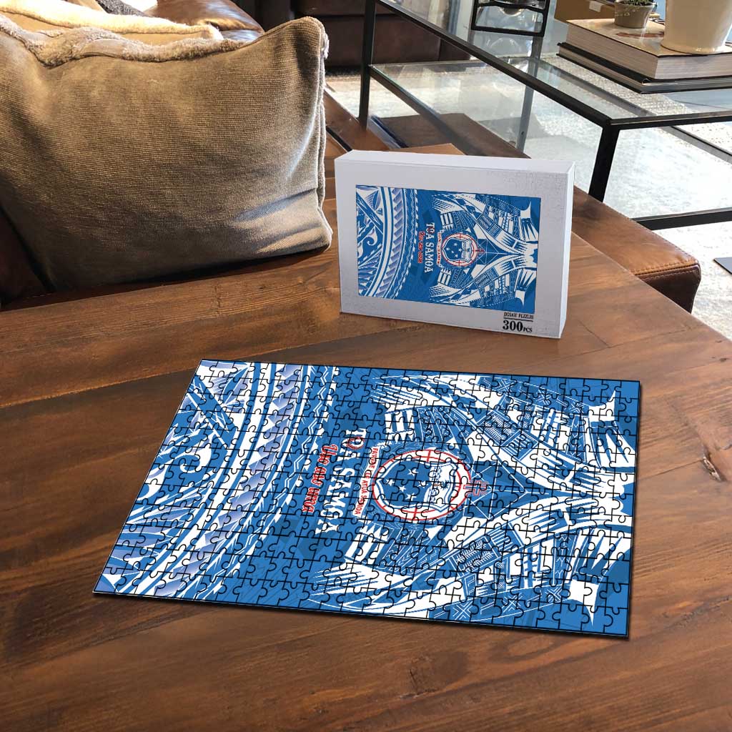 Toa Samoa Rugby Custom Puzzle Uso aso uma Samoan Pattern Blue LT14 - Polynesian Pride