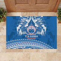 Toa Samoa Rugby Custom Rubber Doormat Uso aso uma Samoan Pattern Blue LT14 Blue - Polynesian Pride