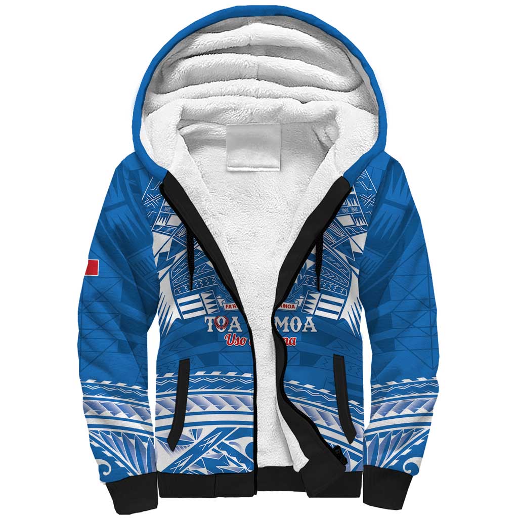 Toa Samoa Rugby Custom Sherpa Hoodie Uso aso uma Samoan Pattern Blue LT14 Unisex Blue - Polynesian Pride