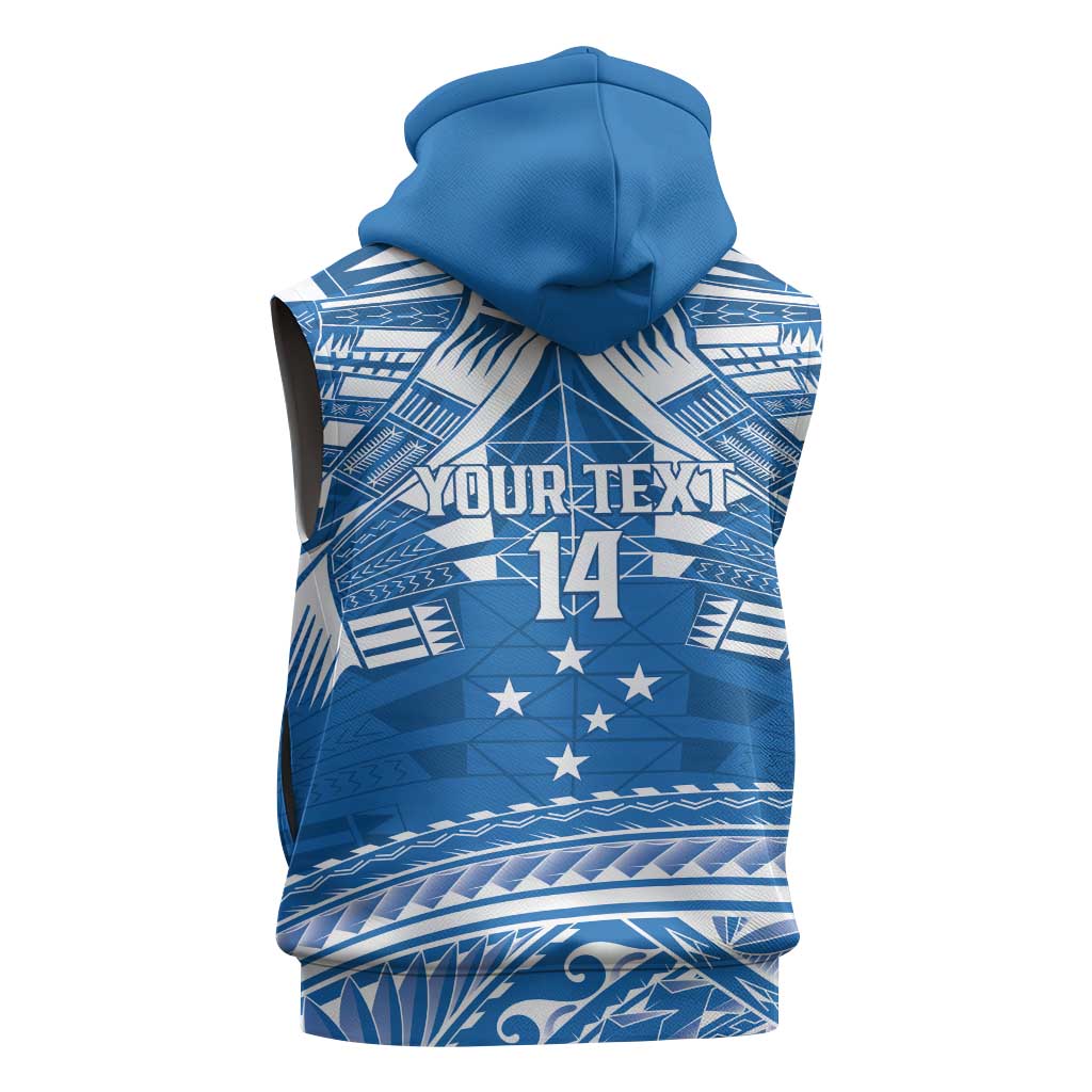 Toa Samoa Rugby Custom Sleeveless Zip Hoodie Uso aso uma Samoan Pattern Blue LT14 - Polynesian Pride