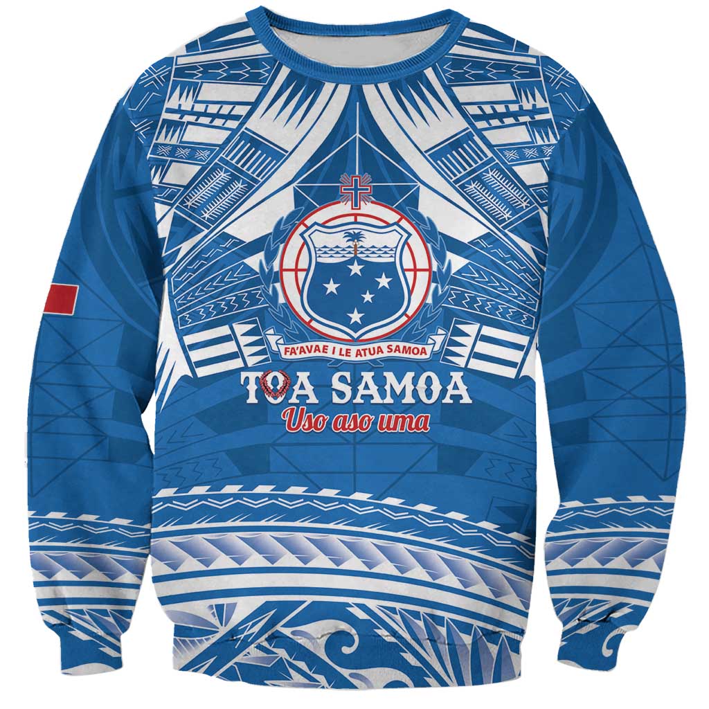 Toa Samoa Rugby Custom Sweatshirt Uso aso uma Samoan Pattern Blue LT14 Unisex Blue - Polynesian Pride
