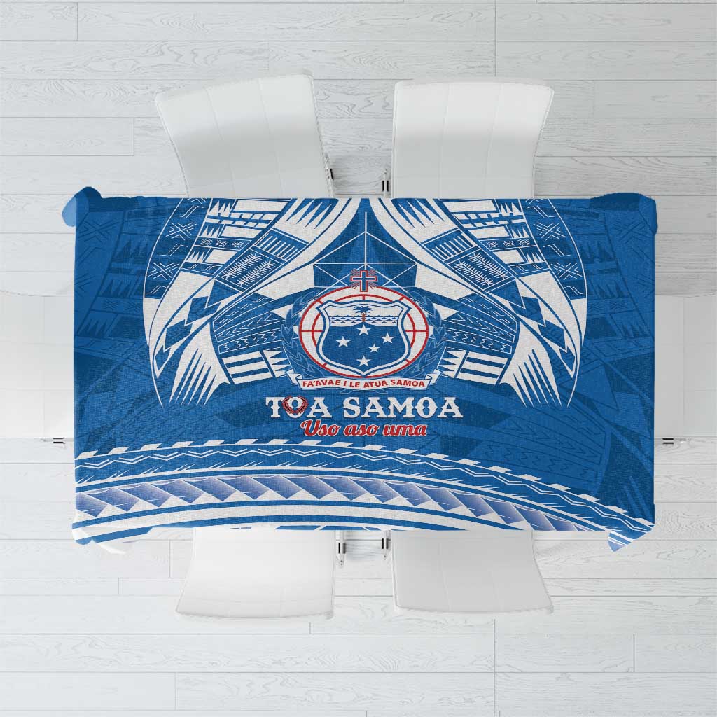 Toa Samoa Rugby Custom Tablecloth Uso aso uma Samoan Pattern Blue LT14 Blue - Polynesian Pride