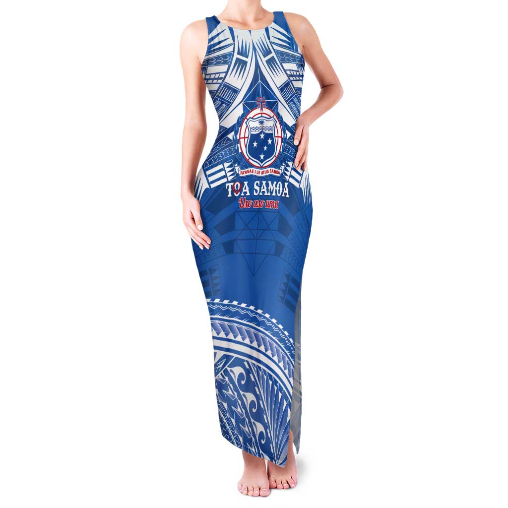 Toa Samoa Rugby Custom Tank Maxi Dress Uso aso uma Samoan Pattern Blue LT14 Women Blue - Polynesian Pride