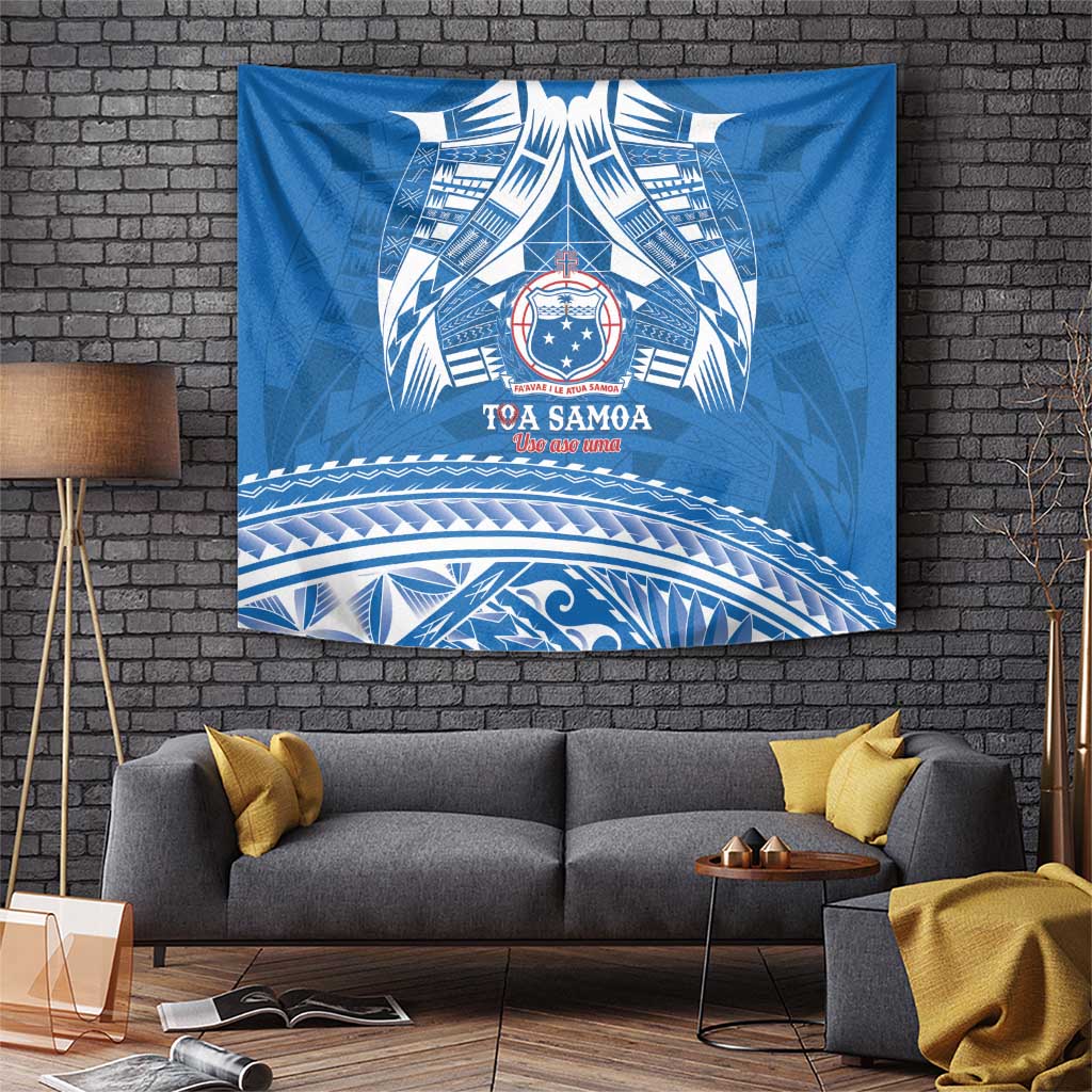 Toa Samoa Rugby Custom Tapestry Uso aso uma Samoan Pattern Blue LT14 Blue - Polynesian Pride