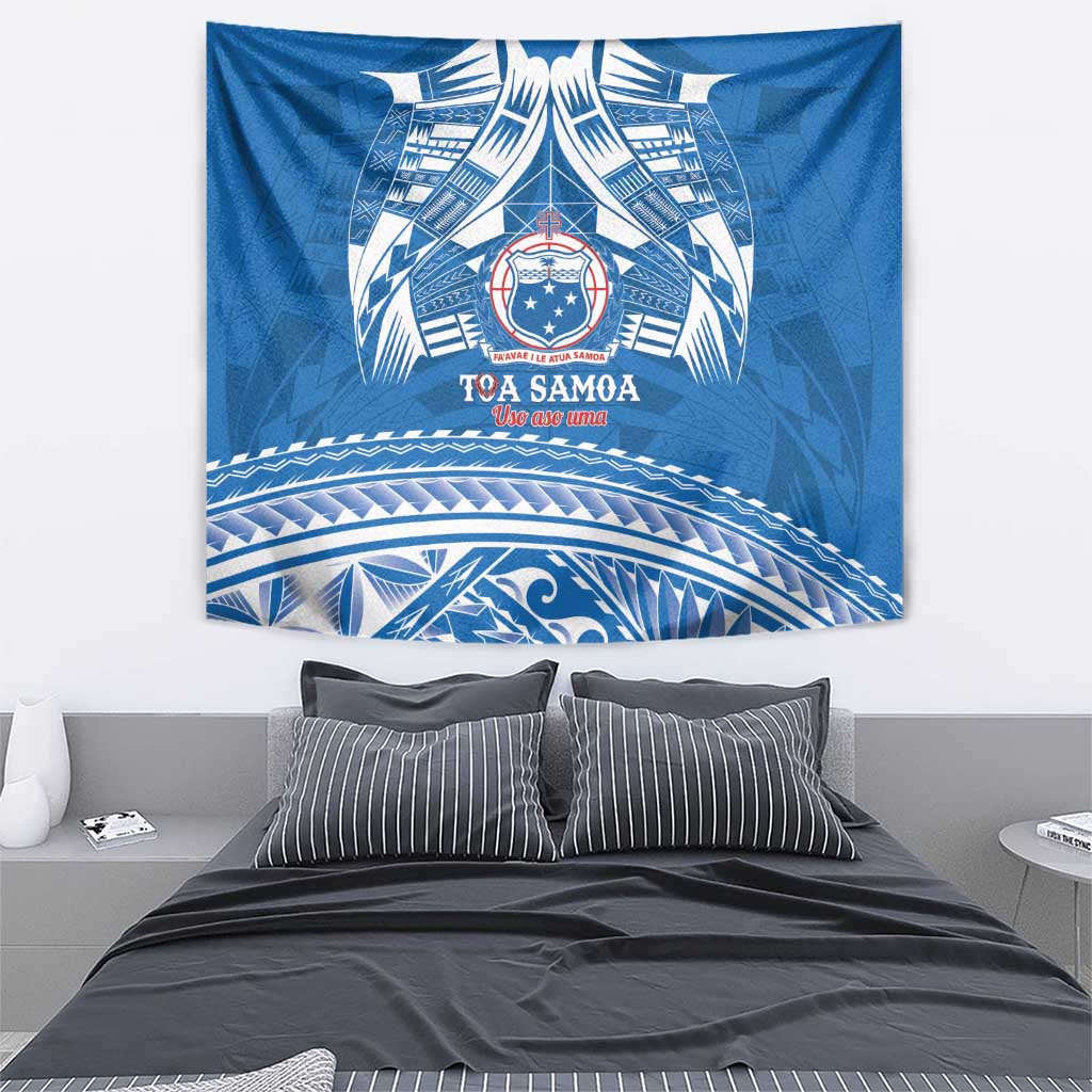 Toa Samoa Rugby Custom Tapestry Uso aso uma Samoan Pattern Blue LT14 - Polynesian Pride