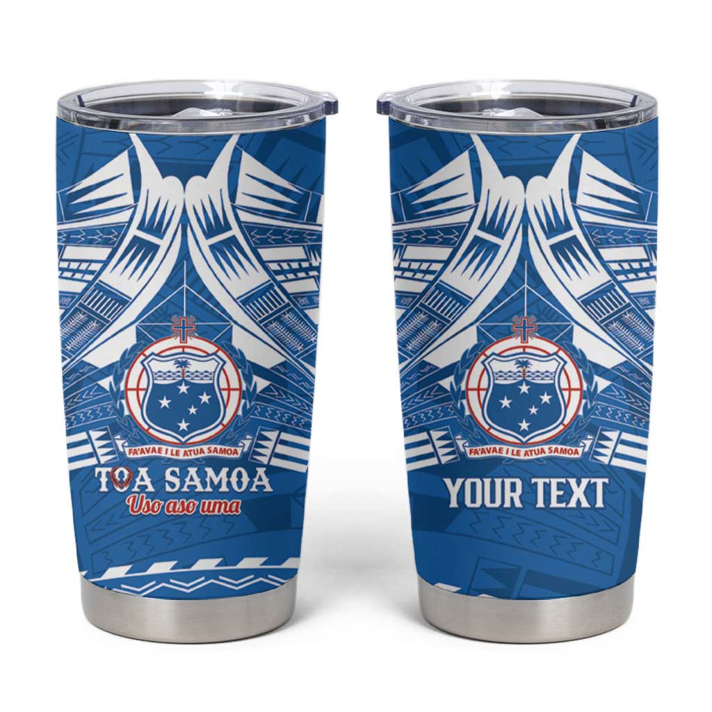 Toa Samoa Rugby Custom Tumbler Cup Uso aso uma Samoan Pattern Blue LT14 Blue - Polynesian Pride