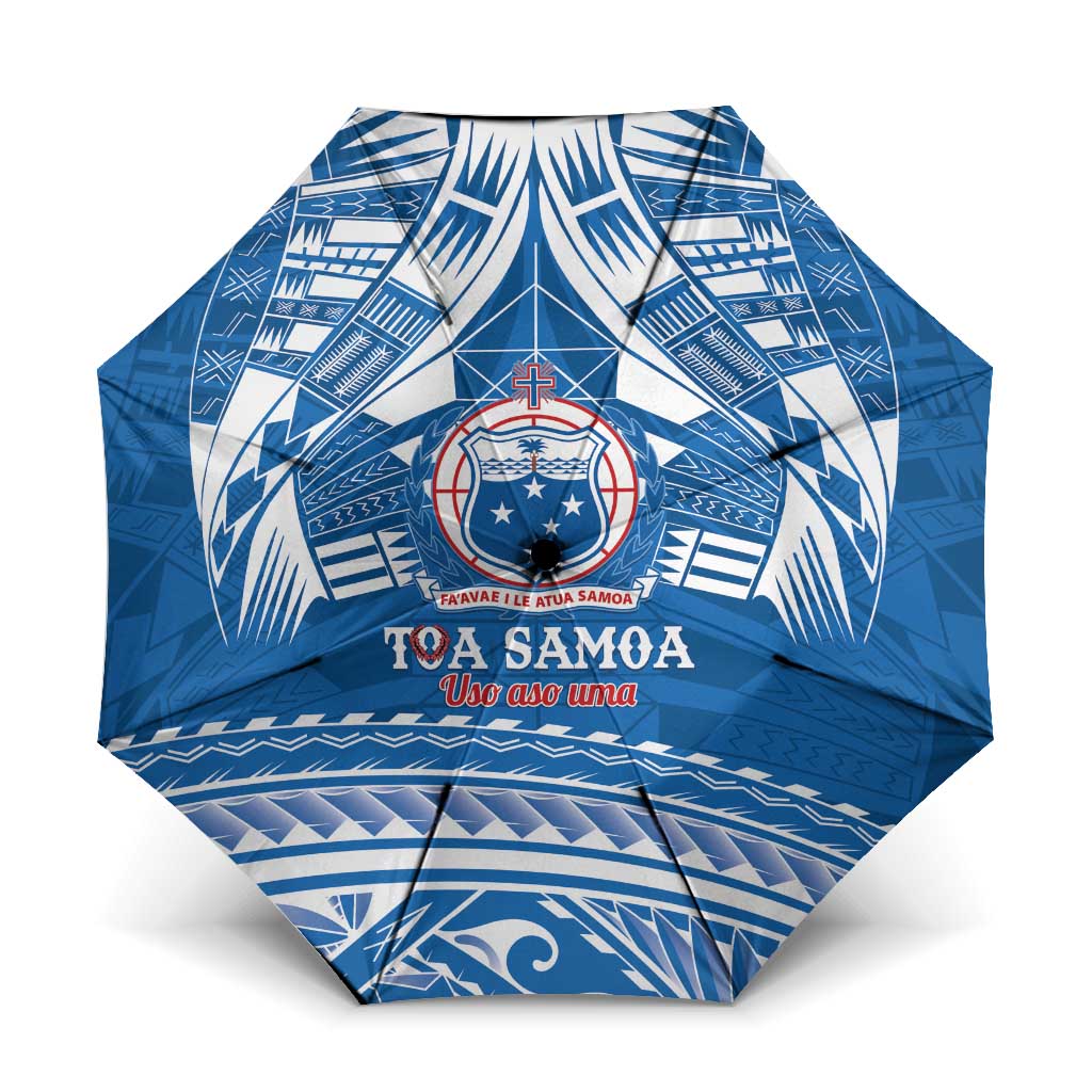Toa Samoa Rugby Custom Umbrella Uso aso uma Samoan Pattern Blue LT14 One Size Folded 11.42 inch Opened Diameter 37.4 inch Blue - Polynesian Pride