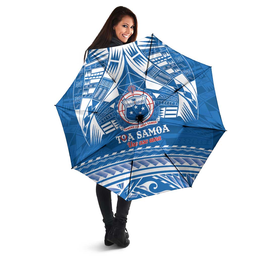 Toa Samoa Rugby Custom Umbrella Uso aso uma Samoan Pattern Blue LT14 - Polynesian Pride